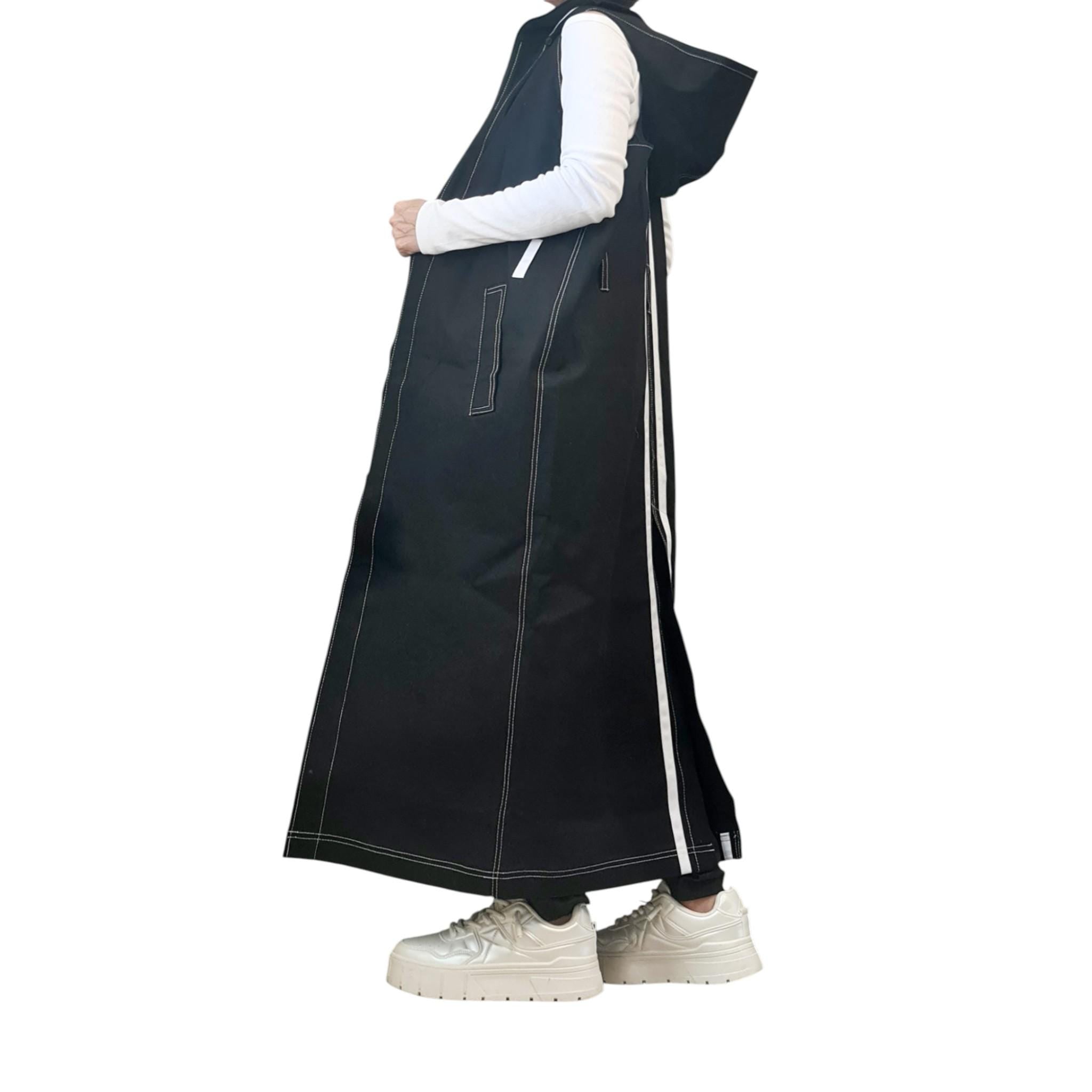 Avant-Garde Denim Trenchcoat Set, Two-Piece Hooded Vest and Cropped Jacket, Black Layered Streetwear, Unisex Statement Outerwear