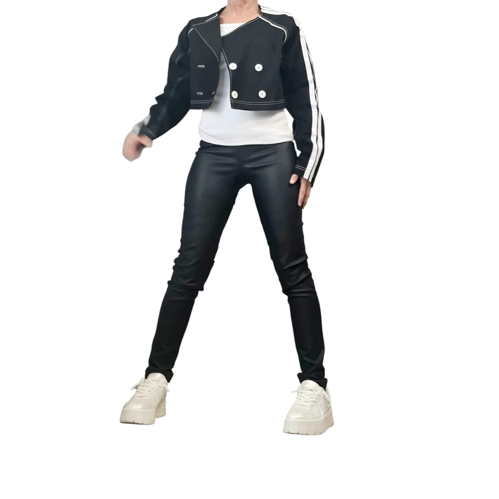 Avant-Garde Denim Trenchcoat Set, Two-Piece Hooded Vest and Cropped Jacket, Black Layered Streetwear, Unisex Statement Outerwear