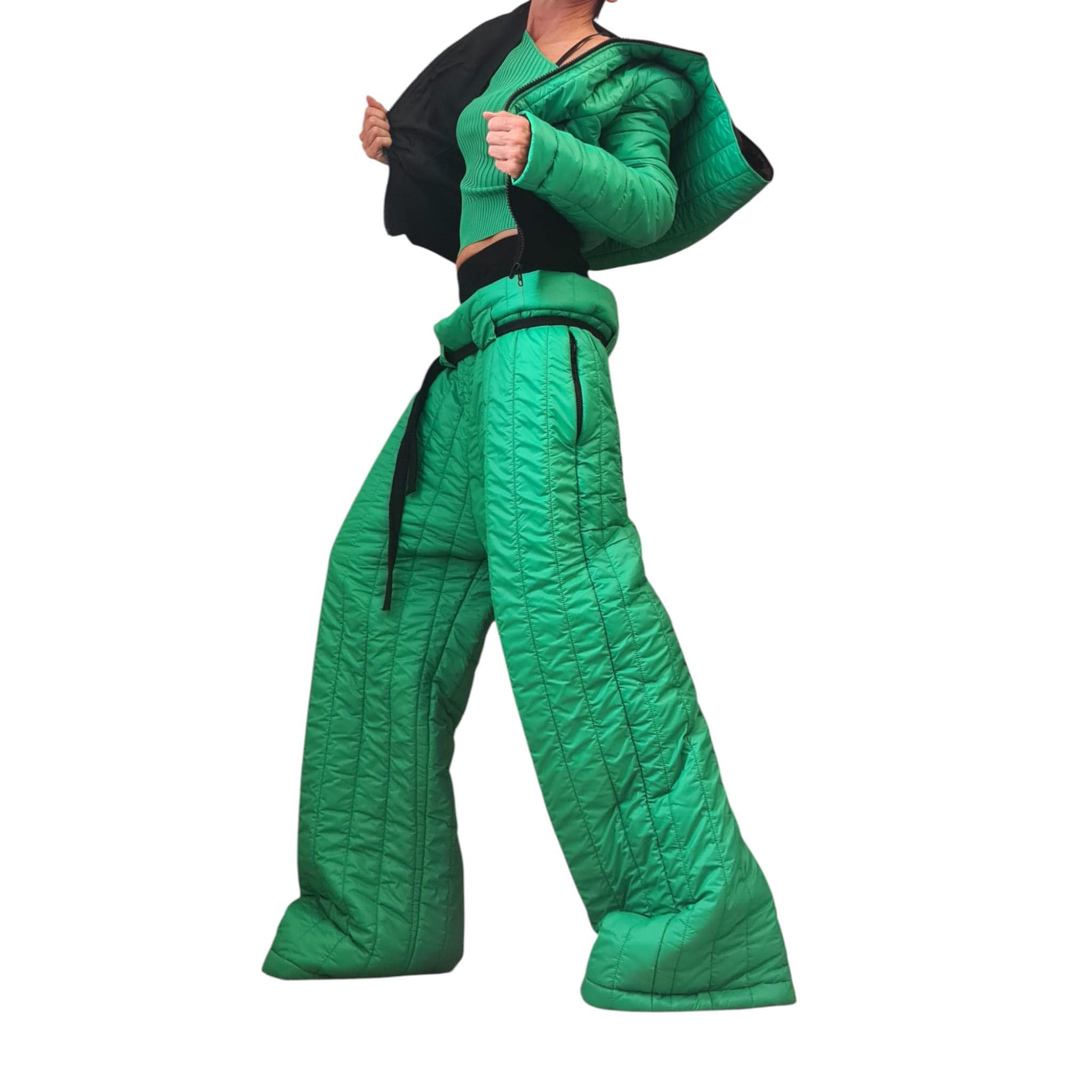 Avant Garde Winter Set, Quilted Jacket and Wide Pants, Padded Warm Suit, Extravagant Winter Outfit, Futuristic Streetwear