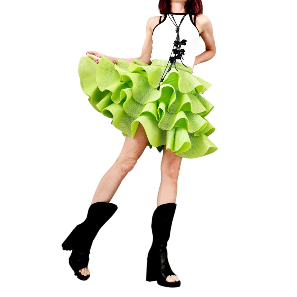 Ruffled Statement Skirt, Avant Garde Layered Skirt, Party Skirt with Voluminous Ruffles, Bold High Waist Skirt, Flared Short Skirt