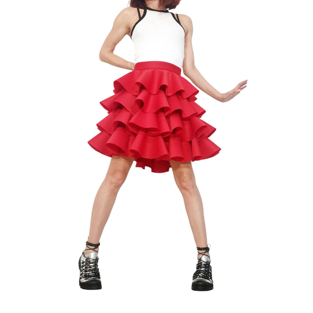 Ruffled Statement Skirt, Avant Garde Layered Skirt, Party Skirt with Voluminous Ruffles, Bold High Waist Skirt, Flared Short Skirt