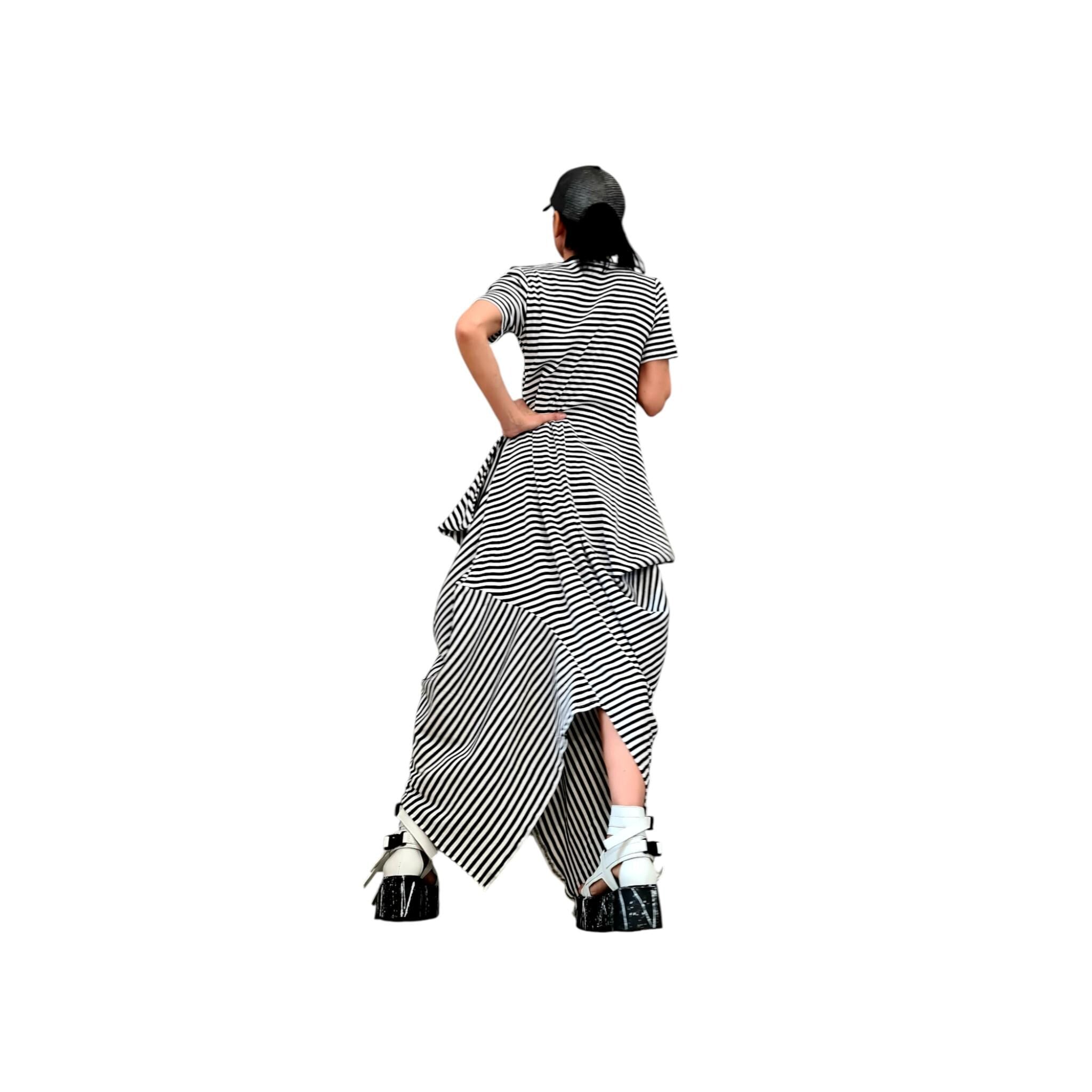 Asymmetric Long Dress, Avant Garde Fit, Extravagant Loose Dress, Cyberpunk Tunic, Gothic Style, Plus Size Clothing, Draped Cotton