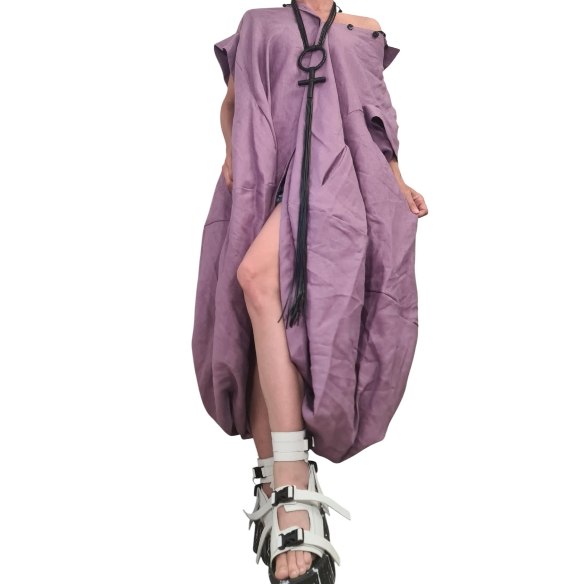 Avant Garde Linen Shirt – Turquoise Oversized Artwear Blouse with Balloon Shape and Asymmetrical Cut