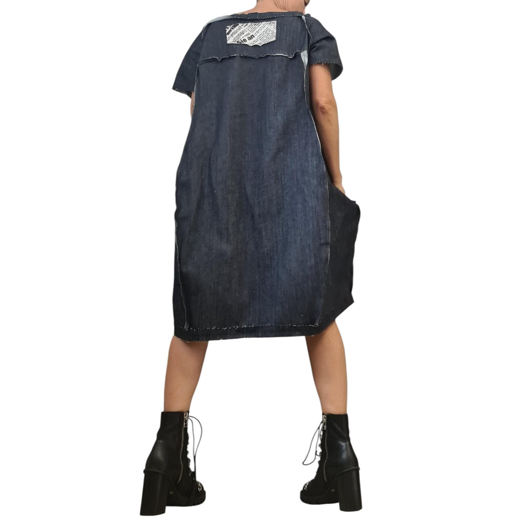 Handmade Denim Tunic Dress – Plus Size Women's Blouson Dress – Comfortable and Stylish Casual Wear, Outside seams