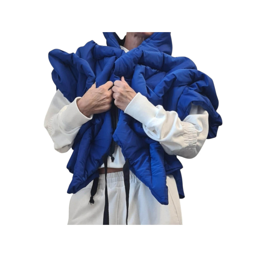 Short Extravagant Winter Jacket, Royal blue Women Short Jacket, Asymmetric Jacket, Waterproof Jacket, Windproof Jacket, Puffer Jacket