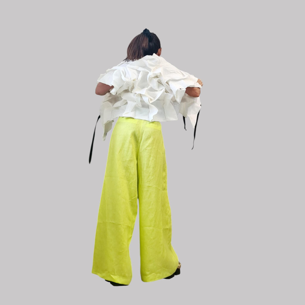 White Linen Avant Garde Jacket, Artistic Ruffle Wrap Jacket, Loose Fit Linen Blazer, Summer Statement Coat, Handmade Natural Fiber Outerwear