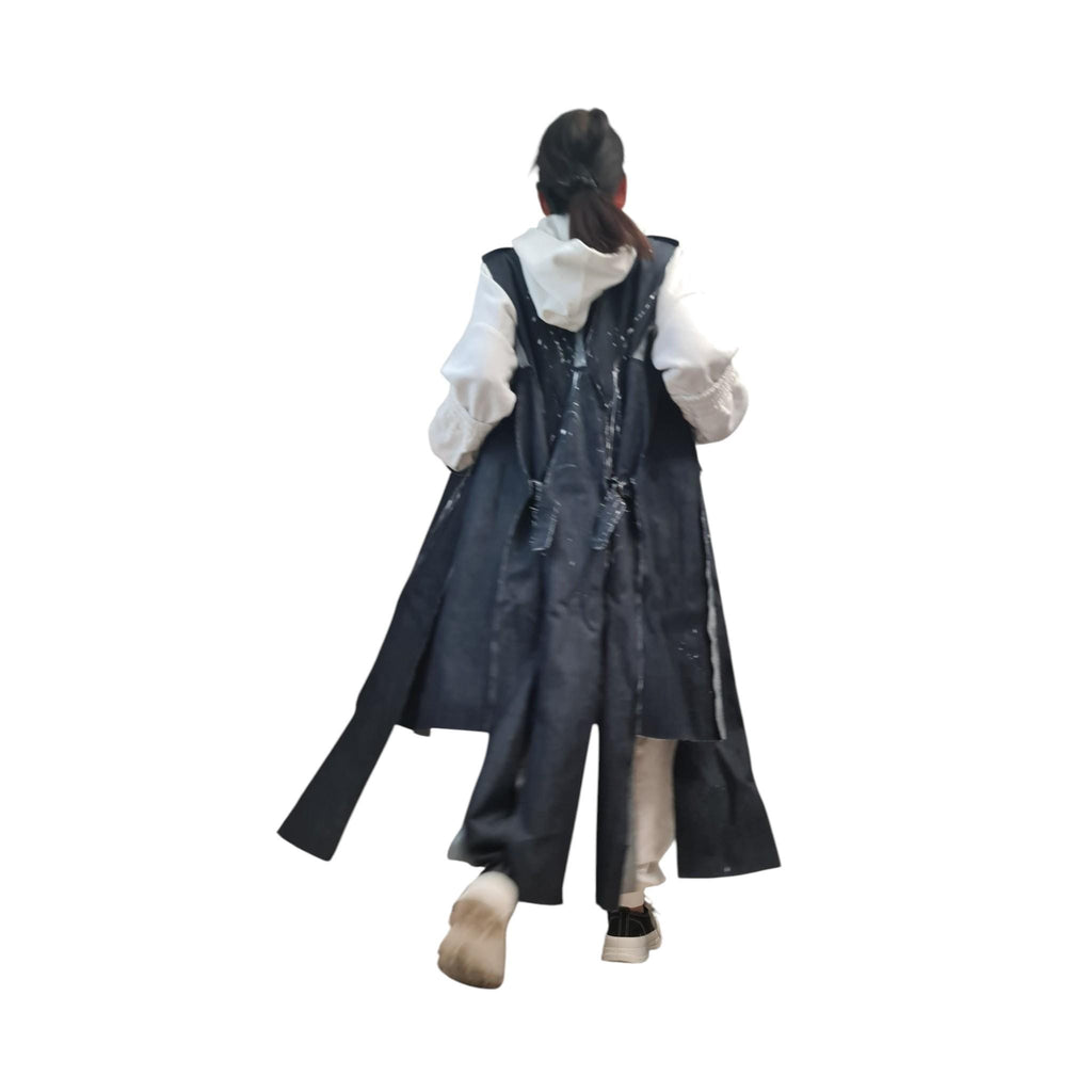 Light Blue Denim Long Vest, Artistic Painted Sleeveless Coat, Avant Garde Women’s Clothing, Asymmetric Denim Jacket Vest Extravagant Vest