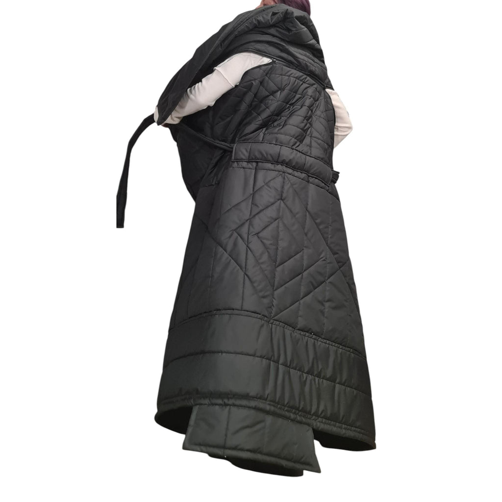 Extravagant Long Quilted Vest with Oversized Hood, Avant Garde Black Winter Gilet, Warm Layered Outerwear, Designer Statement Piece