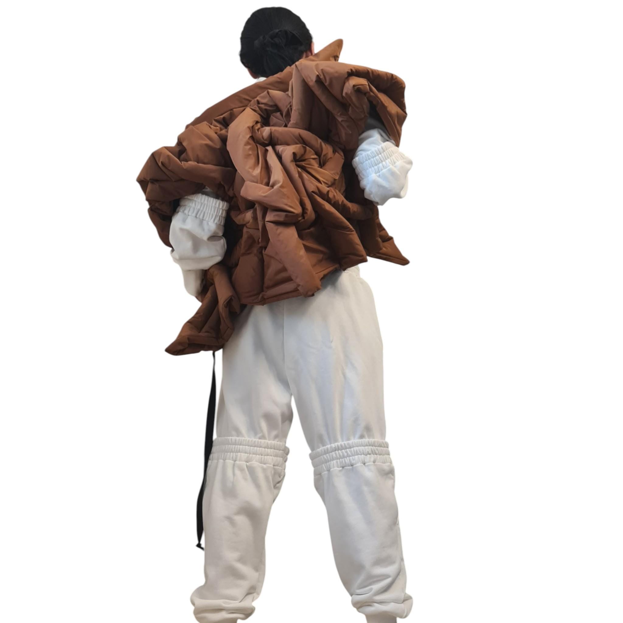 Brown Short Extravagant Winter Jacket, Women Short Jacket, Asymmetric Jacket, Waterproof Jacket, Windproof Jacket, Puffer Jacket