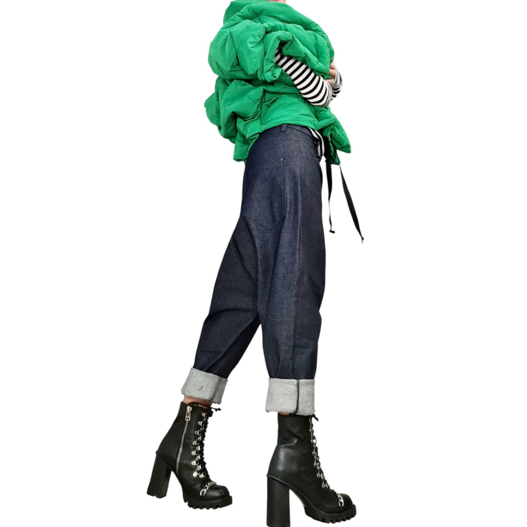 Avant Garde Green Winter Jacket – Asymmetric Handmade Short Puffer Coat
