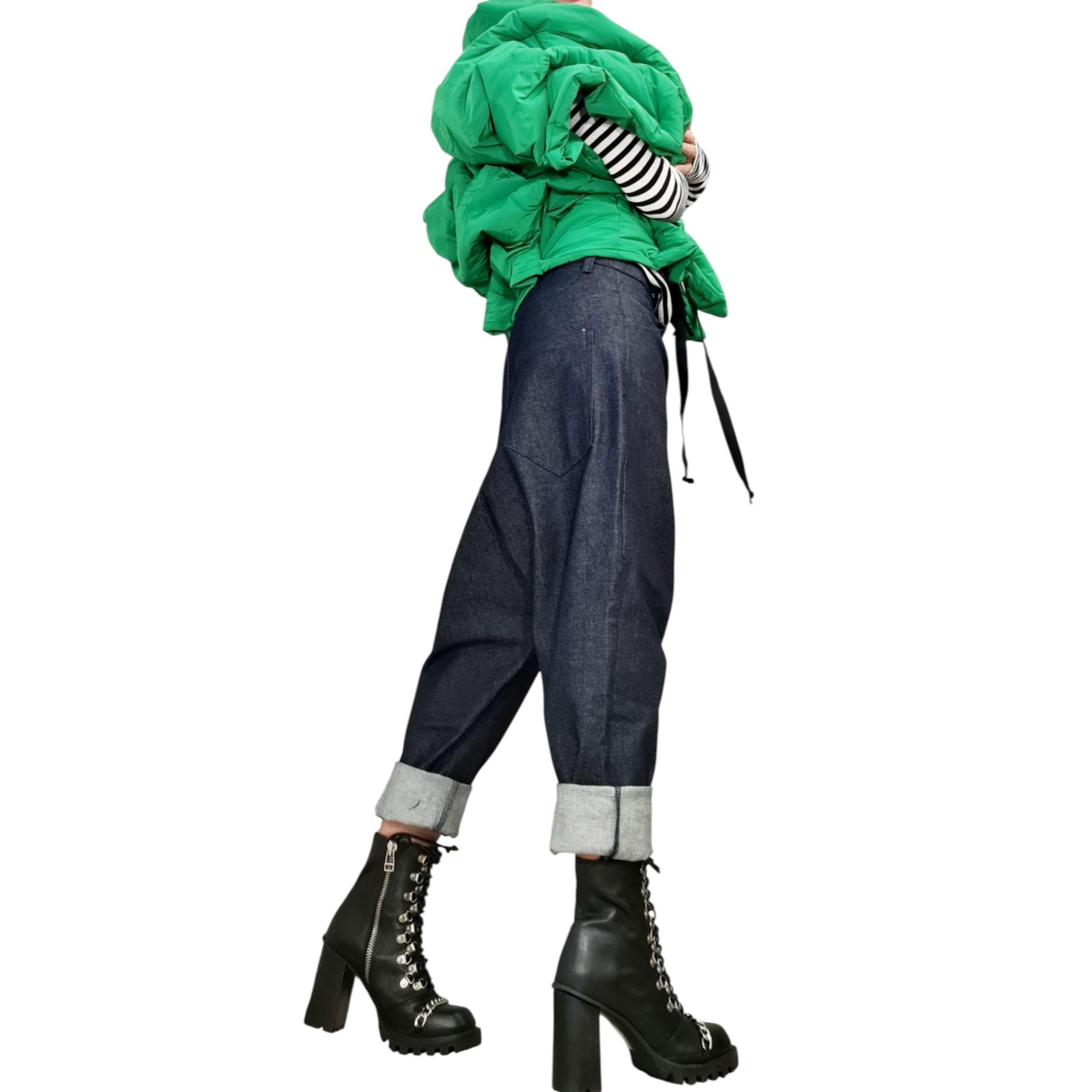 Avant Garde Green Winter Jacket – Asymmetric Handmade Short Puffer Coat