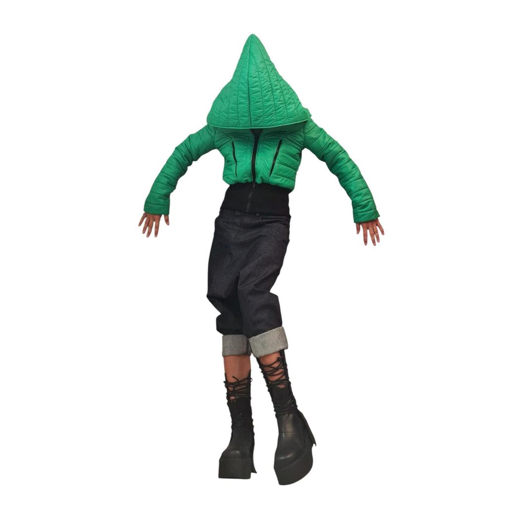 Avant Garde Green Winter Jacket | Asymmetric Short Puffer Coat | Waterproof Quilted Outerwear | Handmade Warm Jacket