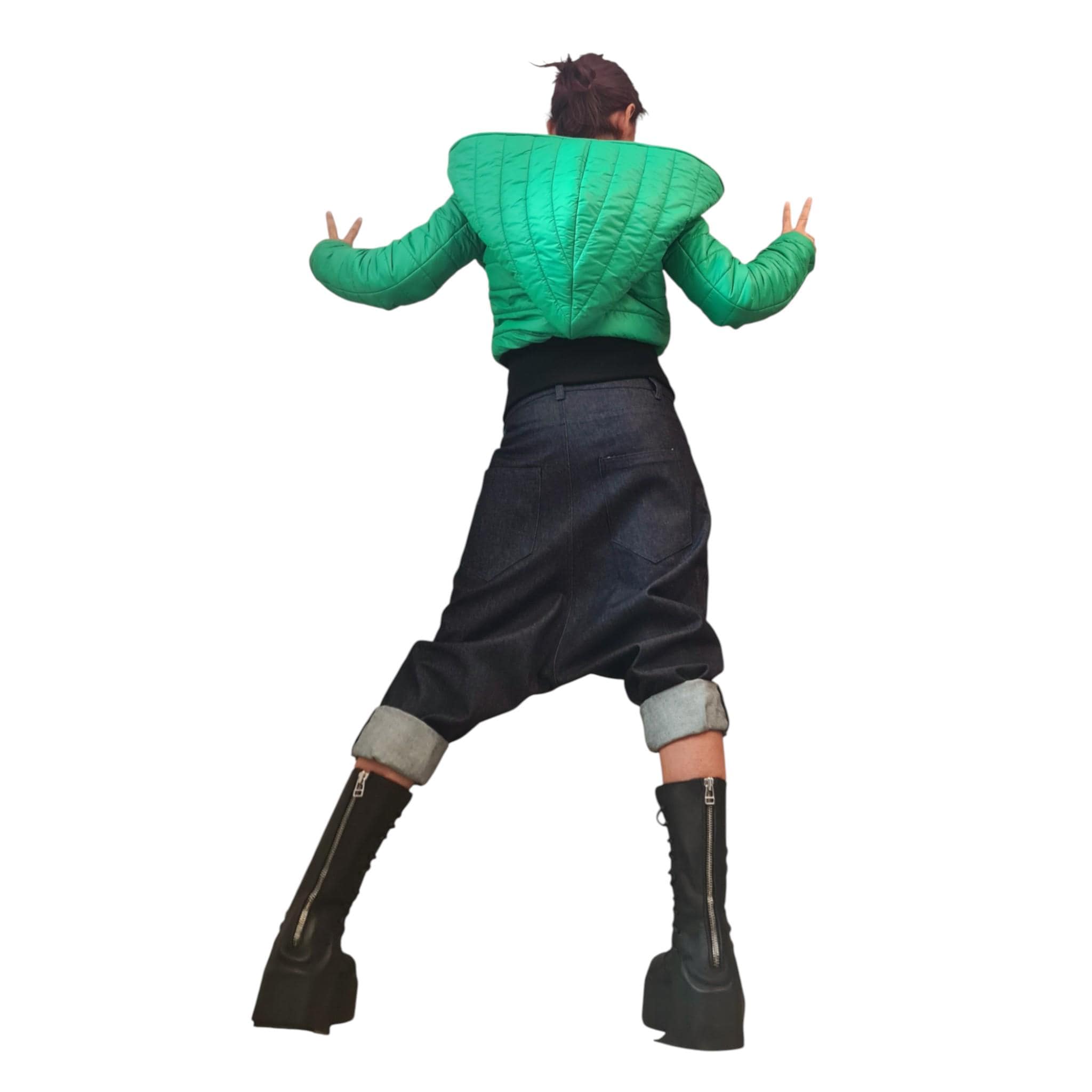 Avant Garde Green Winter Jacket | Asymmetric Short Puffer Coat | Waterproof Quilted Outerwear | Handmade Warm Jacket