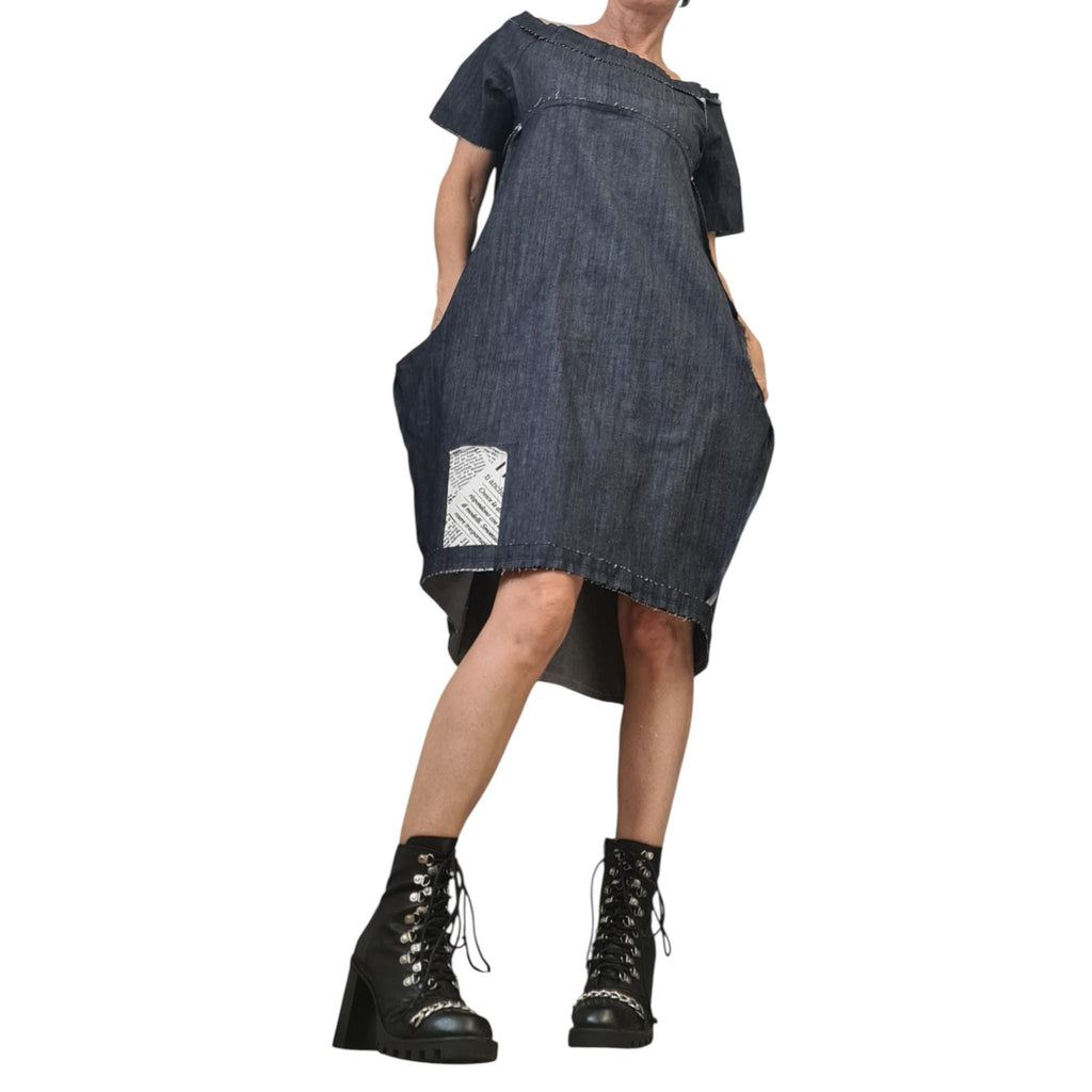 Handmade Denim Tunic Dress – Plus Size Women's Blouson Dress – Comfortable and Stylish Casual Wear, Outside seams