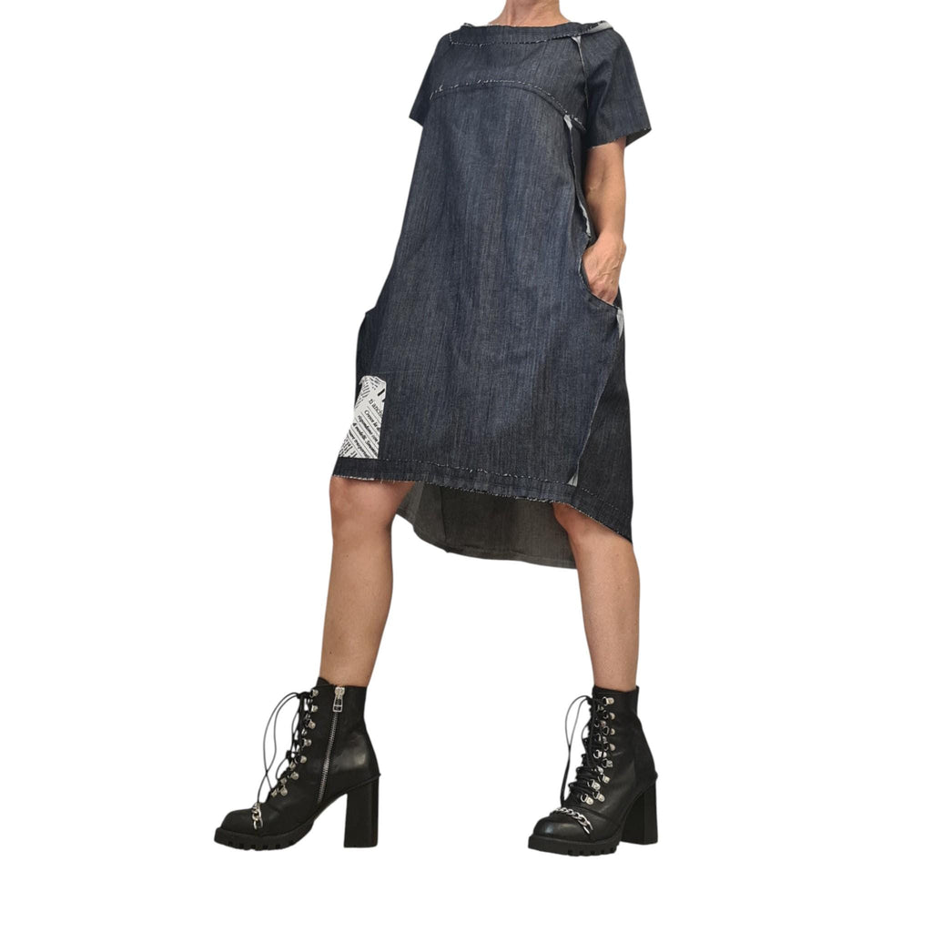 Handmade Denim Tunic Dress – Plus Size Women's Blouson Dress – Comfortable and Stylish Casual Wear, Outside seams