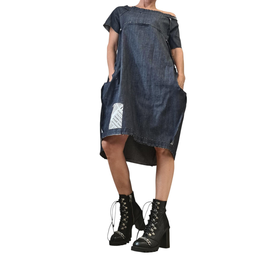 Handmade Denim Tunic Dress – Plus Size Women's Blouson Dress – Comfortable and Stylish Casual Wear, Outside seams