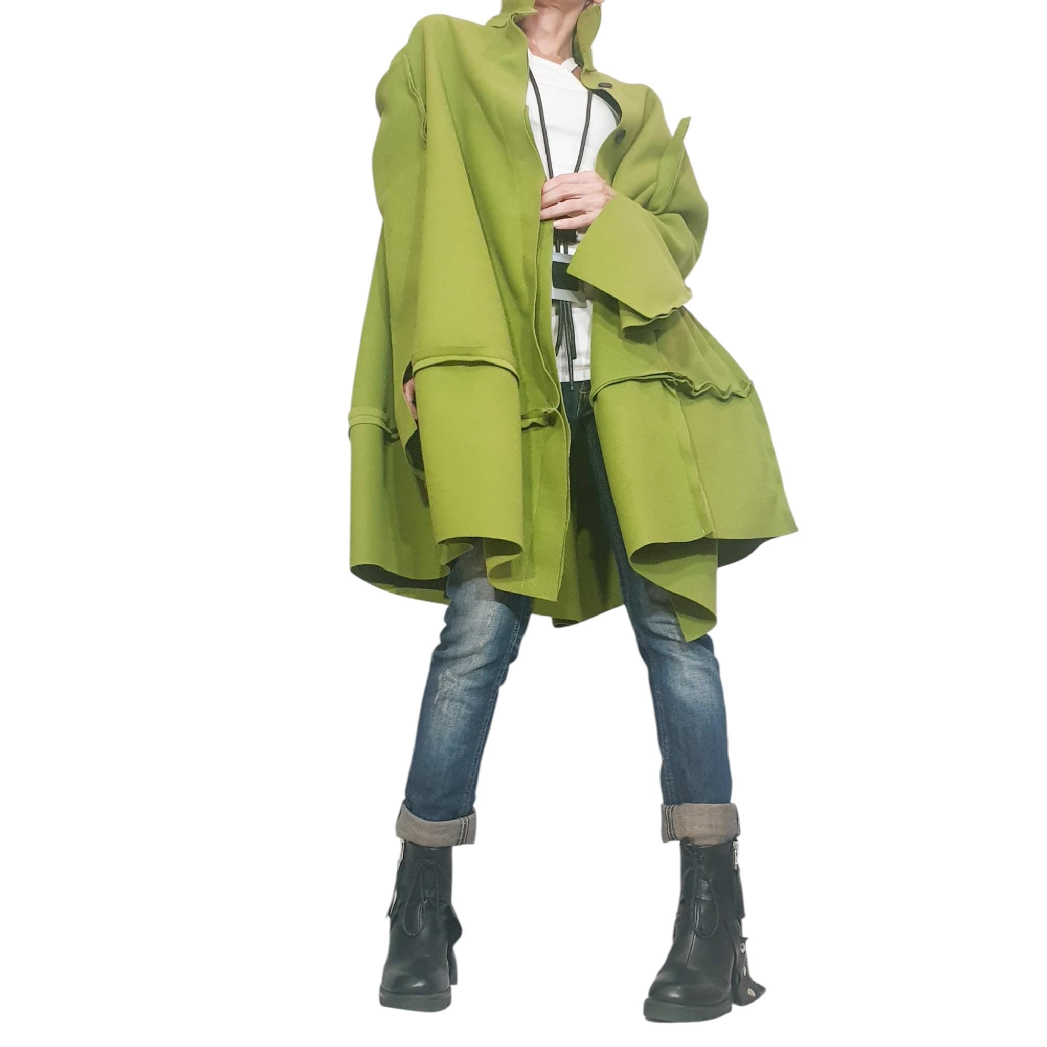 Extravagant Deconstructed Coat, Green Coat, Wool Coat, Winter Coat, Plus Size Clothing, Oversize Coat,  Wool Clothing, Warm Coat
