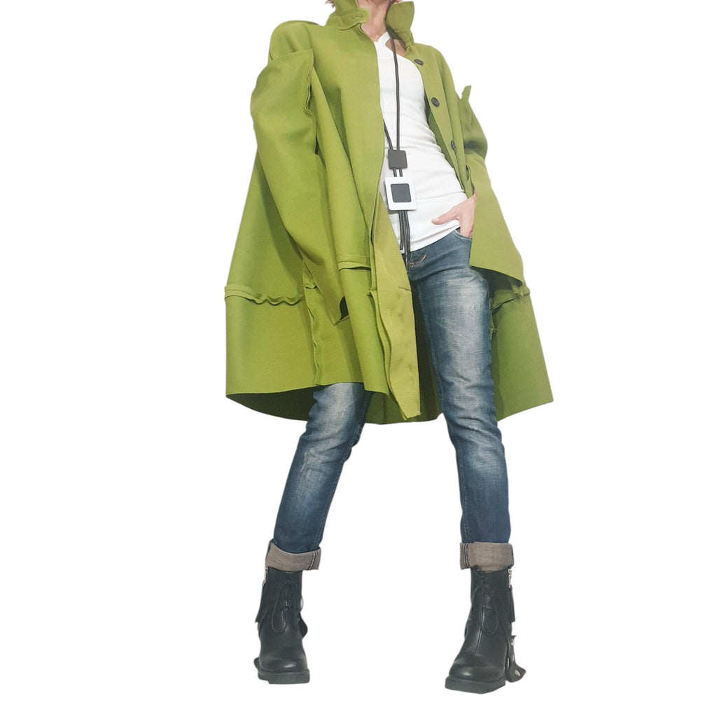 Extravagant Deconstructed Coat, Green Coat, Wool Coat, Winter Coat, Plus Size Clothing, Oversize Coat,  Wool Clothing, Warm Coat