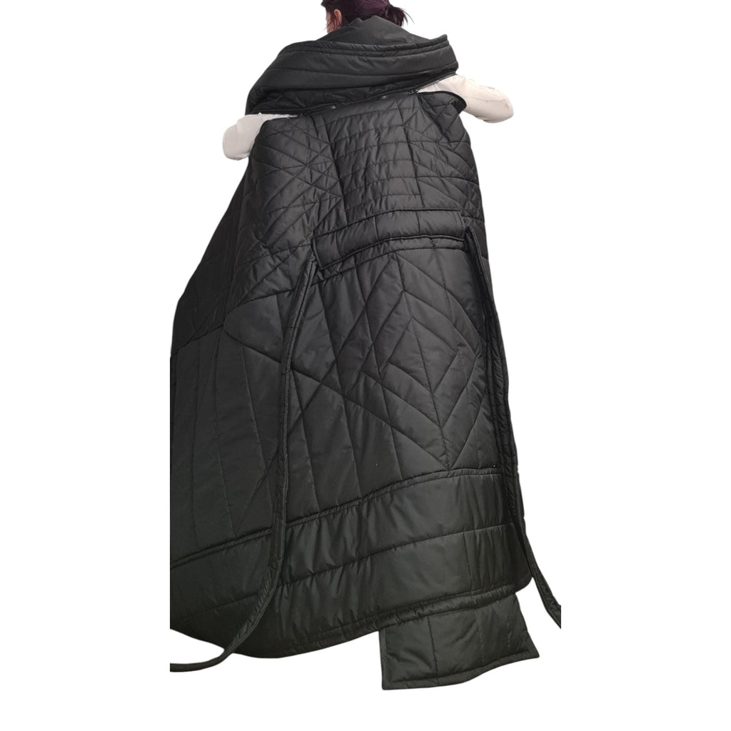Extravagant Long Quilted Vest with Oversized Hood, Avant Garde Black Winter Gilet, Warm Layered Outerwear, Designer Statement Piece