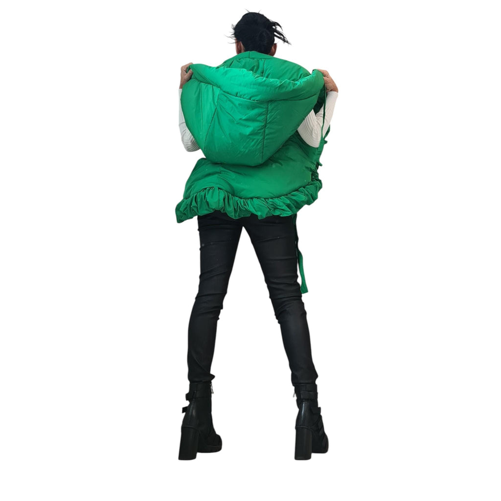 Green Avant Garde Vest, Oversized Sleeveless Puffer Gilet, Handmade Artistic Women’s Jacket, Unique Extravagant Outerwear, Winter Fashion