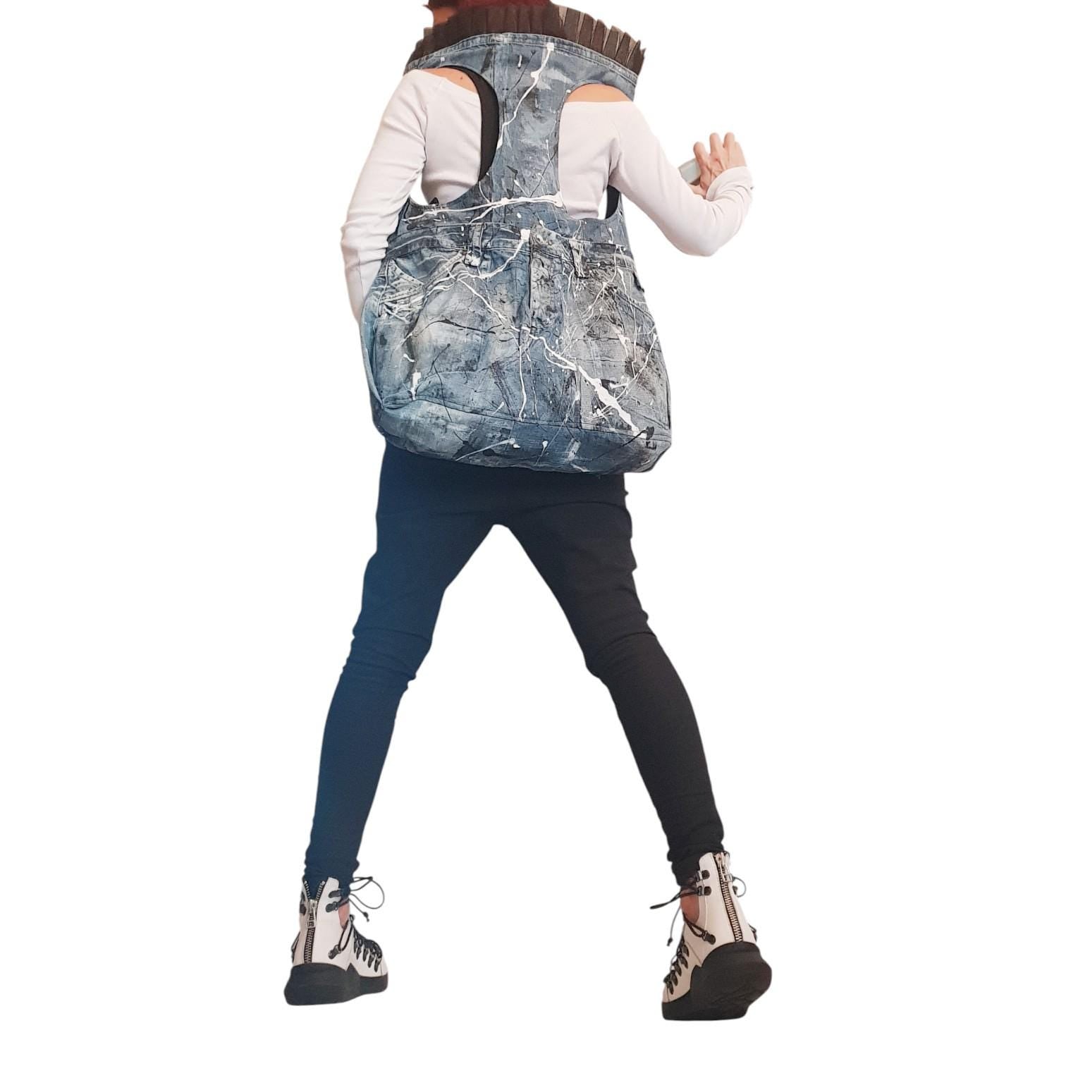 Handmade Denim Backpack – Avant Garde Statement Bag, Artistic Rucksack, Sustainable Casual Shoulder Bag