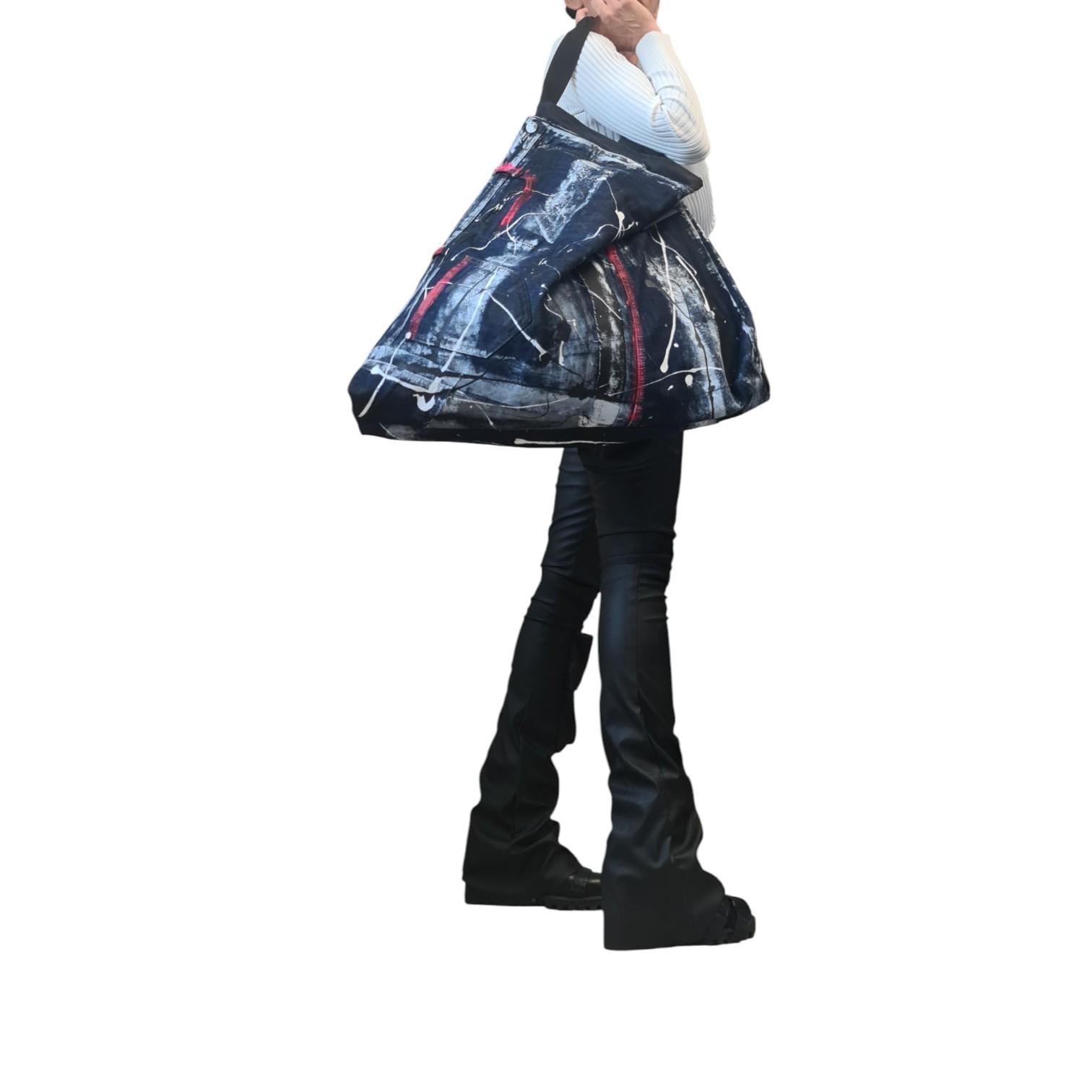 Oversized Denim Tote Bag, Handmade Artistic Shoulder Bag, Large Hand Painted Jeans Bag, Unique Avant Garde Slouchy Purse
