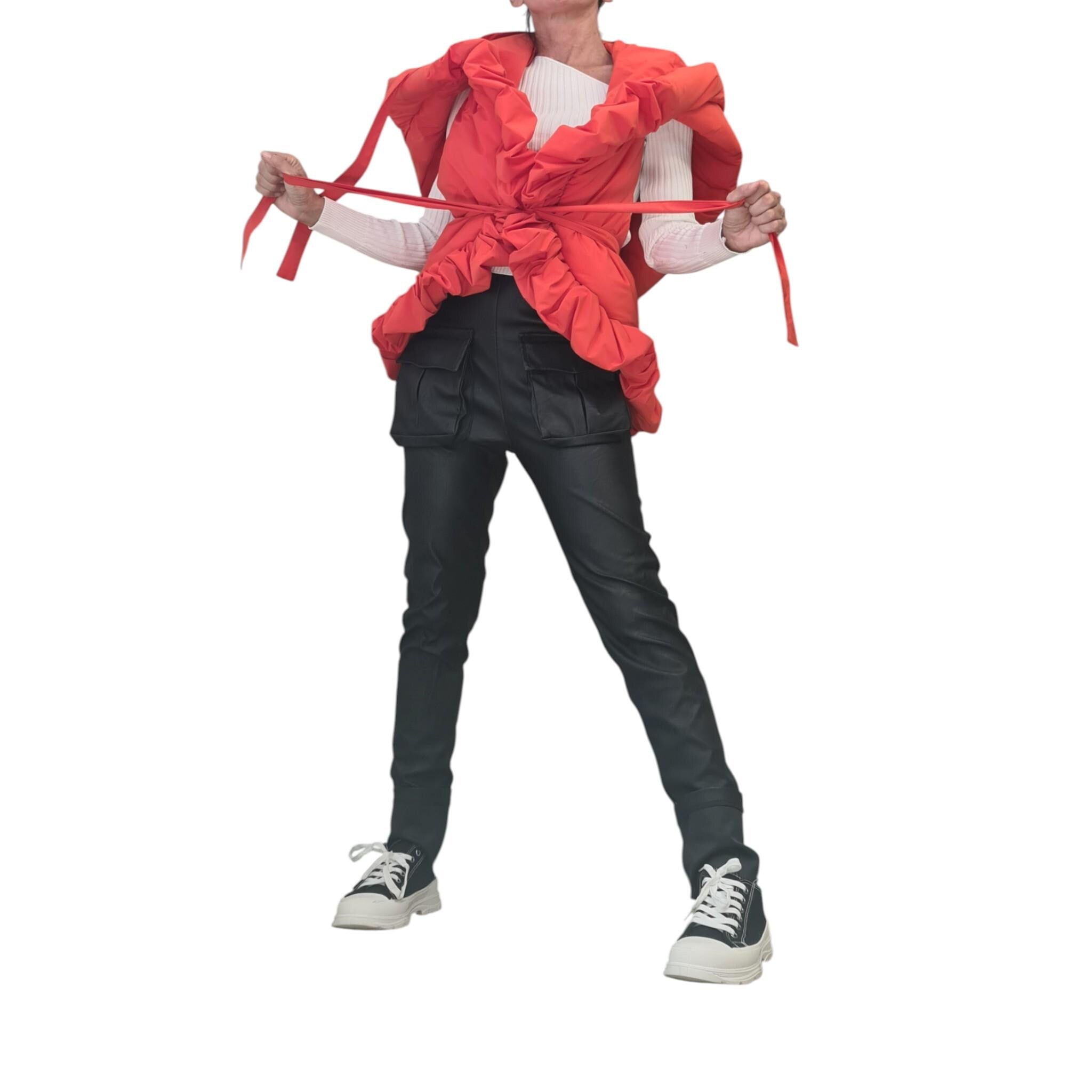 Extravagant Orange Vest, Avant Garde Oversized Puffer Gilet, Handmade Statement Women’s Sleeveless Jacket, Bold Winter Fashion, Big Hood