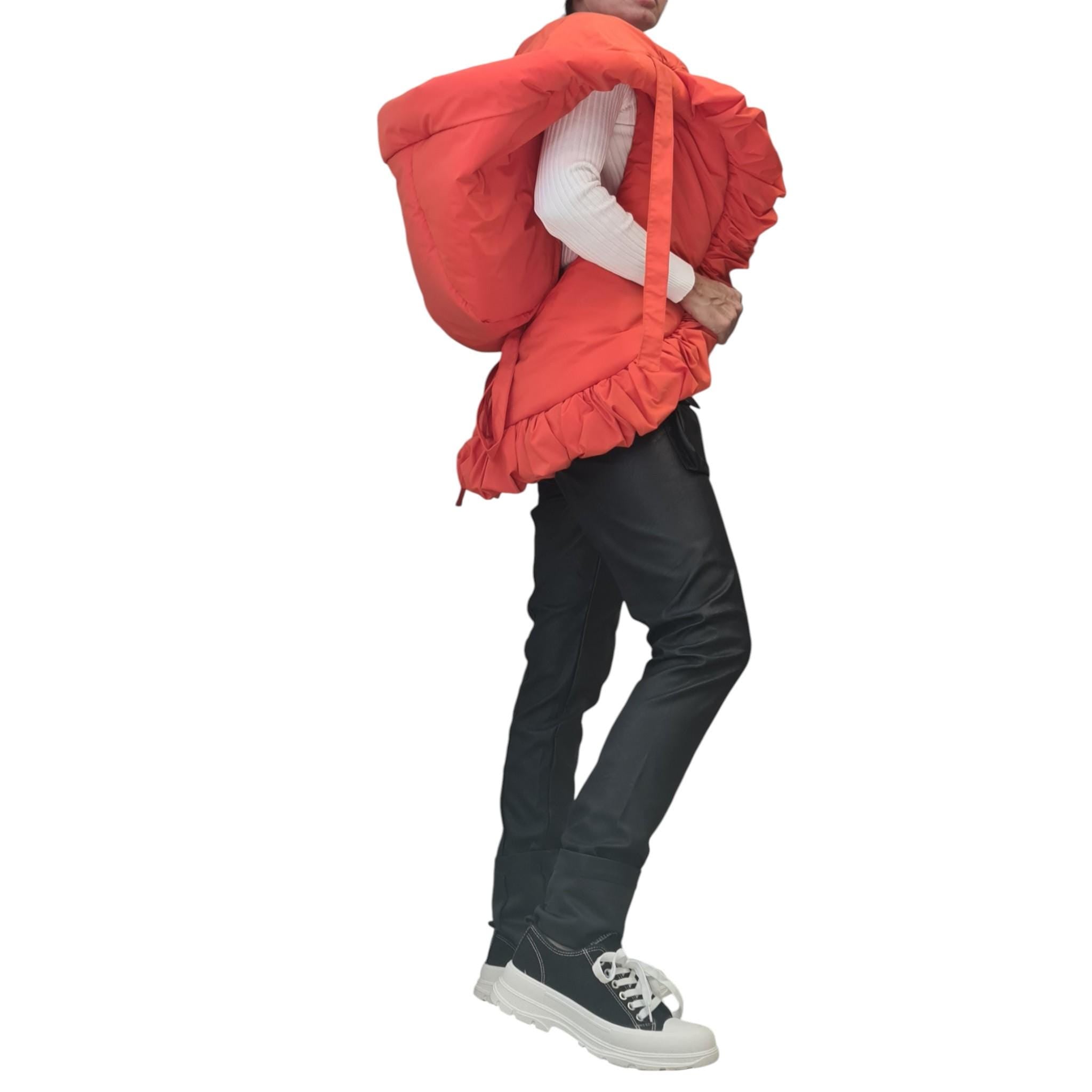 Extravagant Orange Vest, Avant Garde Oversized Puffer Gilet, Handmade Statement Women’s Sleeveless Jacket, Bold Winter Fashion, Big Hood