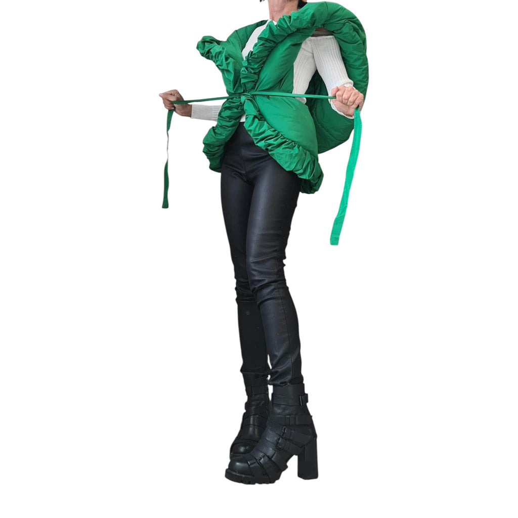 Green Avant Garde Vest, Oversized Sleeveless Puffer Gilet, Handmade Artistic Women’s Jacket, Unique Extravagant Outerwear, Winter Fashion