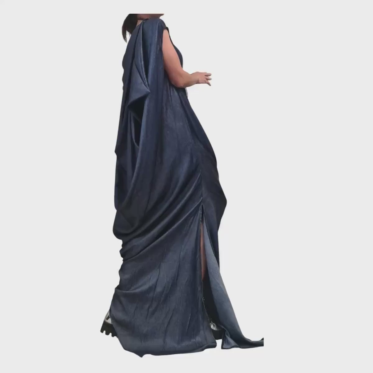 Denim Extravagant Long Dress, Shiny denim Avant Garde Dress, One Shoulder Dress, Drape Dress, Loose Dress, without sleeve