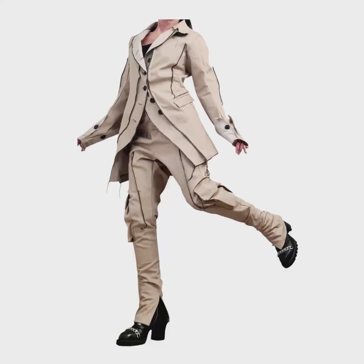 Extravagant Denim Women Costume, Asymmetric Avant Garde Blazer, Women Cargo Pants, Deconstructed Futuristic Clothing DRESSSHOESCODE