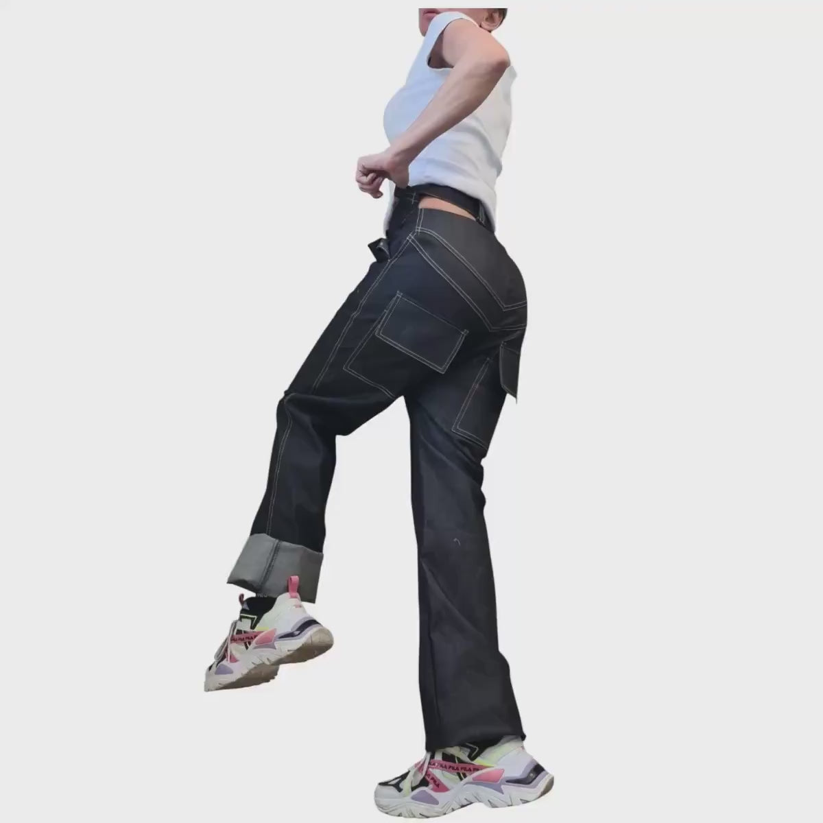 Dark Blue Straight-Leg Denim Pants | High Waist Minimalist Jeans | Handmade Cotton Trousers | Casual Avant-Garde Streetwear