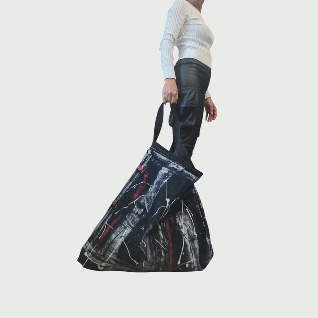 Oversized Handmade Denim Tote | Large Hand-Painted Artistic Slouchy Purse Avant Garde Style