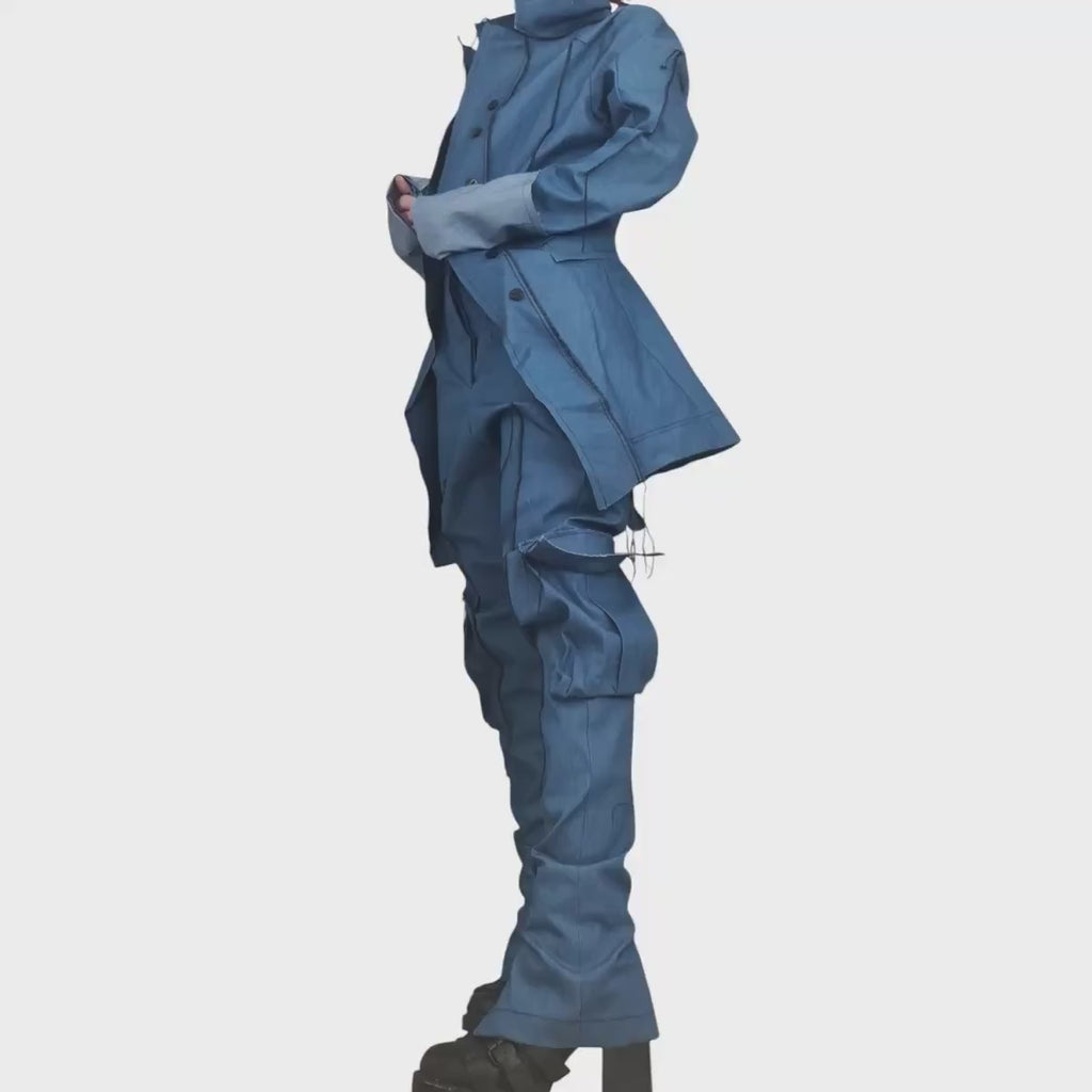 New collection Extravagant Denim Women Jacket, Asymmetric Avant Garde Blazer, Deconstructed Futuristic Clothing