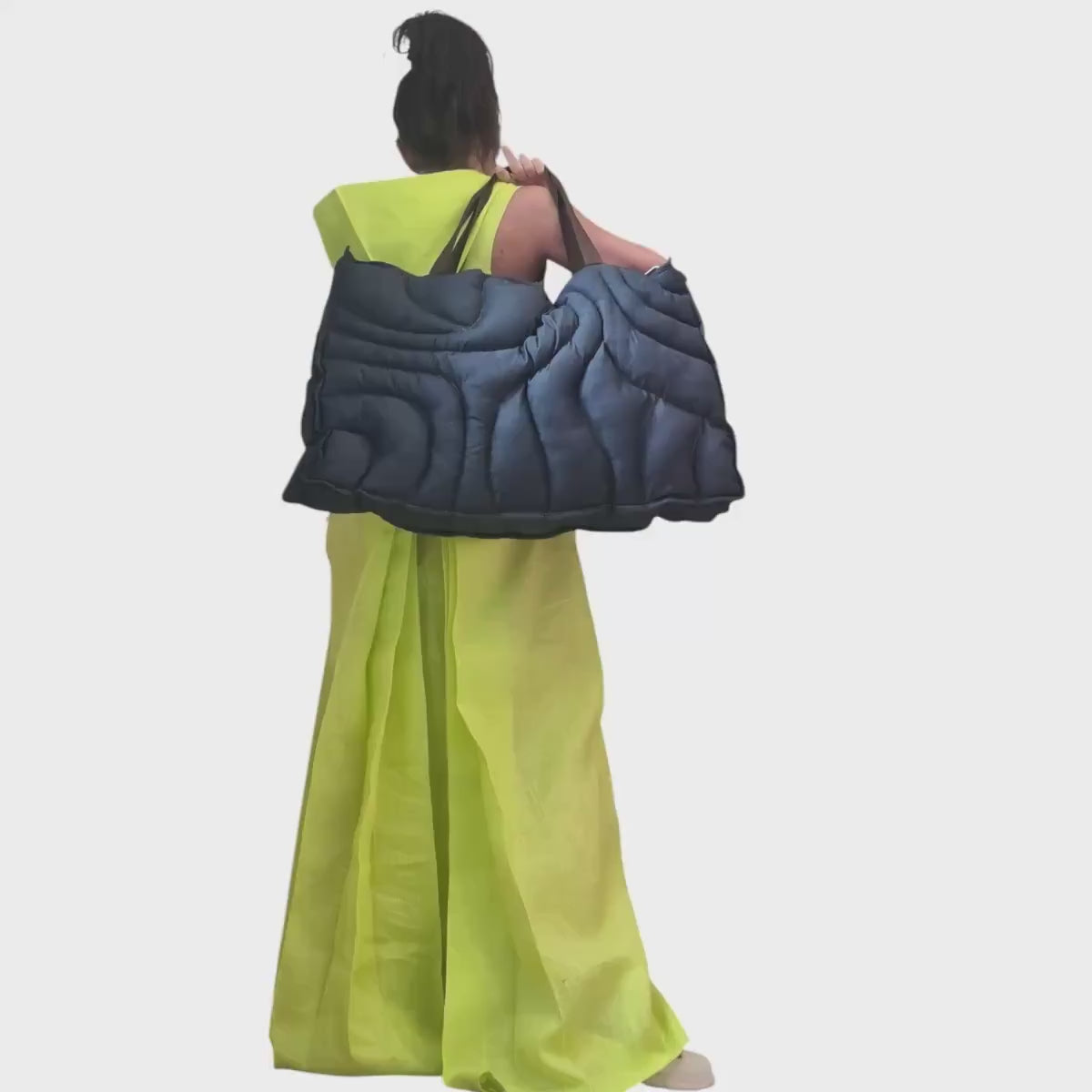 Oversized Quilted Denim Tote Bag, Large Puffer Shoulder Carryall, Puffy Hobo Shopper, Handmade Accessory