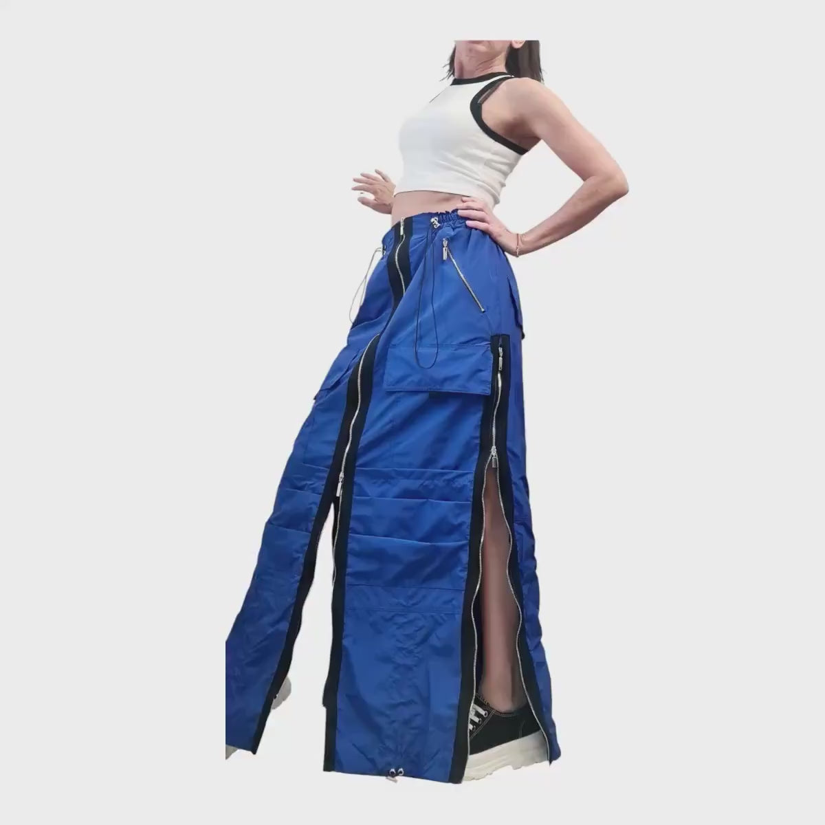 Red Maxi Cargo Skirt with Zippers, Oversized Avant Garde Clothing, Techwear Festival Outfit