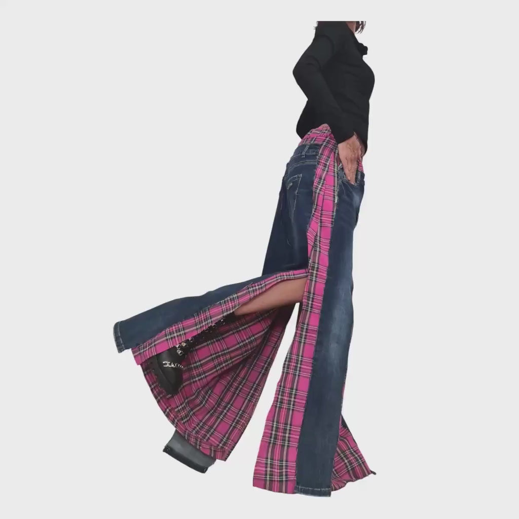 New collection Extravagant Long Skirt, Denim Pink Square Skirt, Deconstructed Avant Garde Skirt