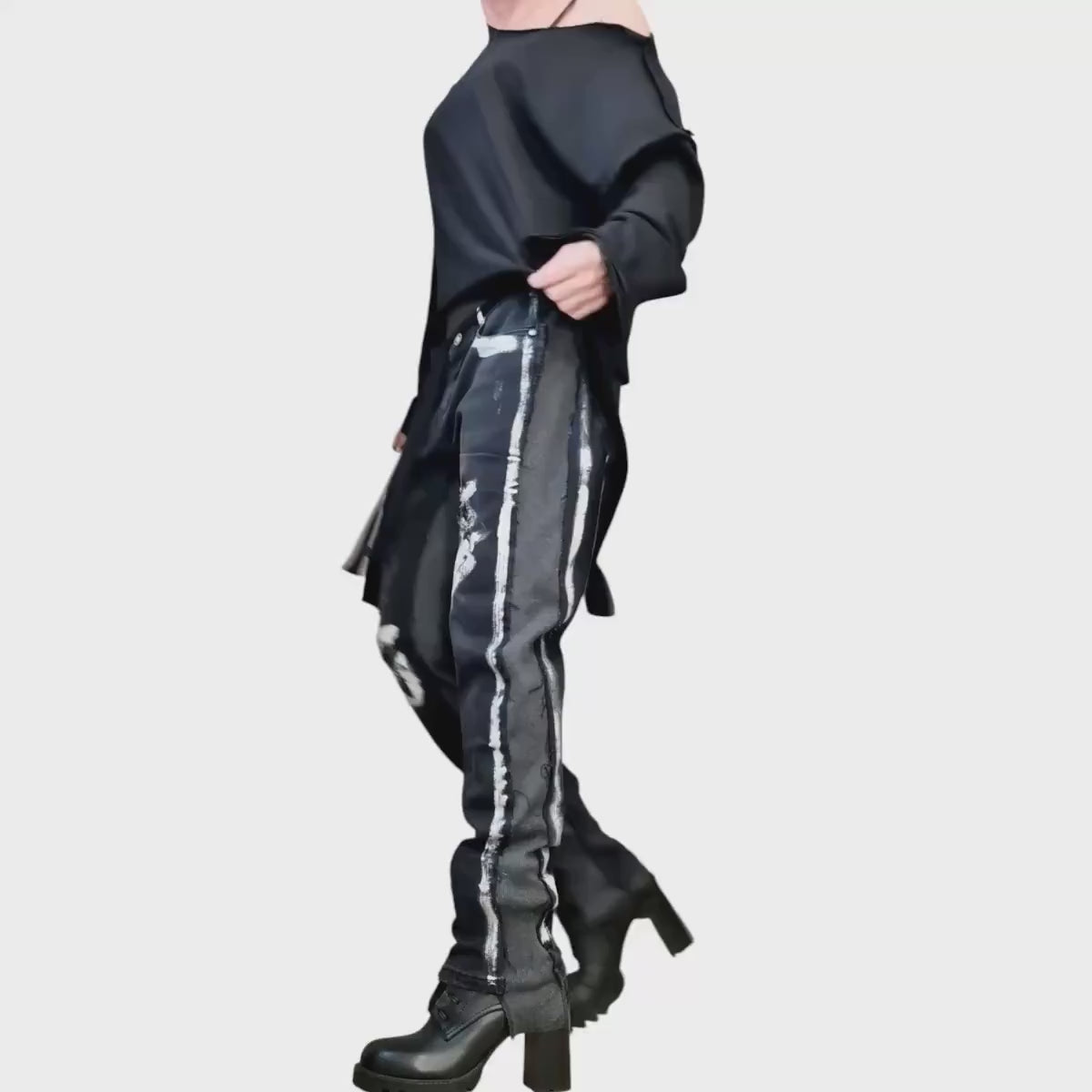 Extravagant Denim Pants, Casual Denim Harem Pants, Painted Streetwear Pants, Unisex Denim, Women Denim Harem