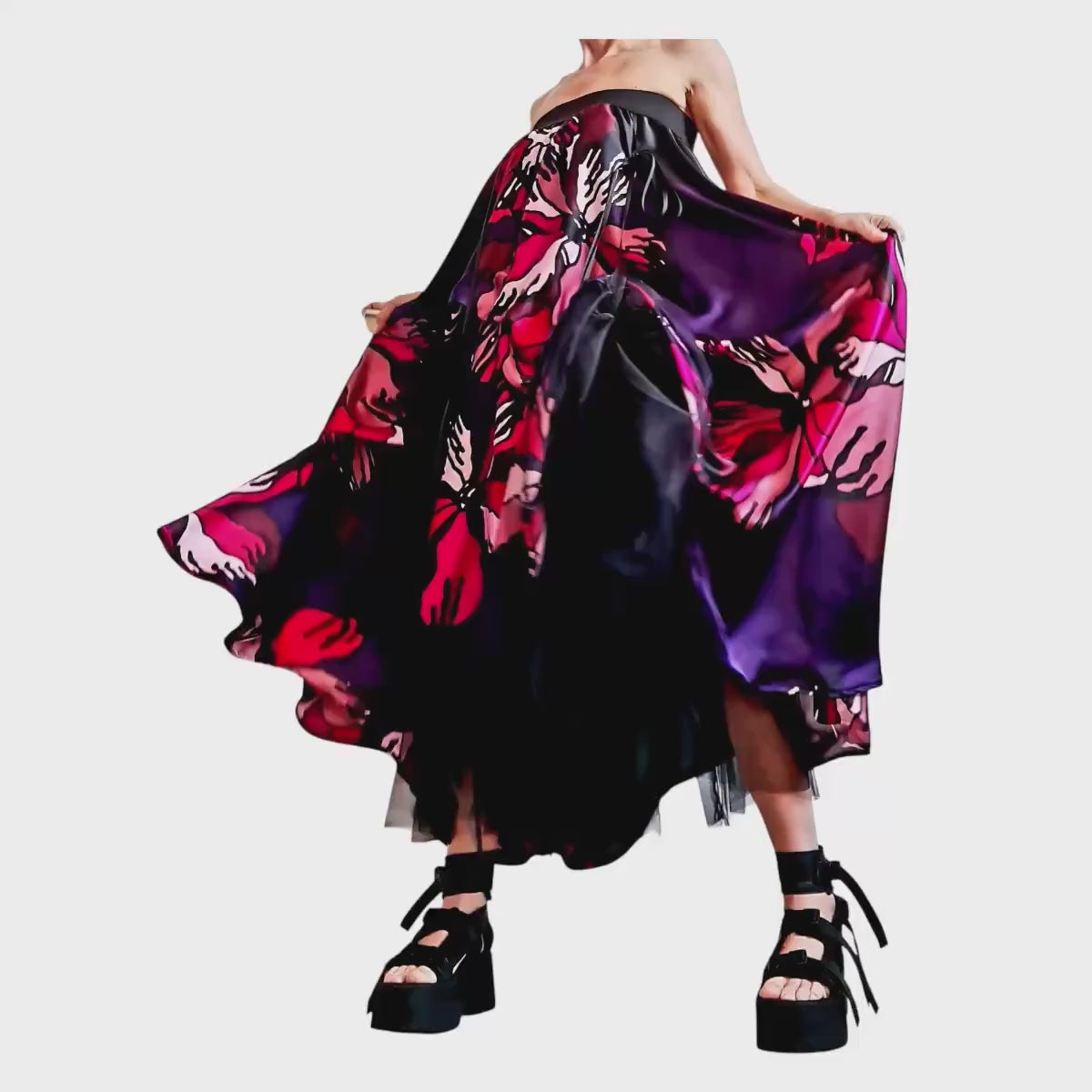 Satin Floral Tulle Bottom, Avant Garde Cocktail Artwear, Statement Party Piece