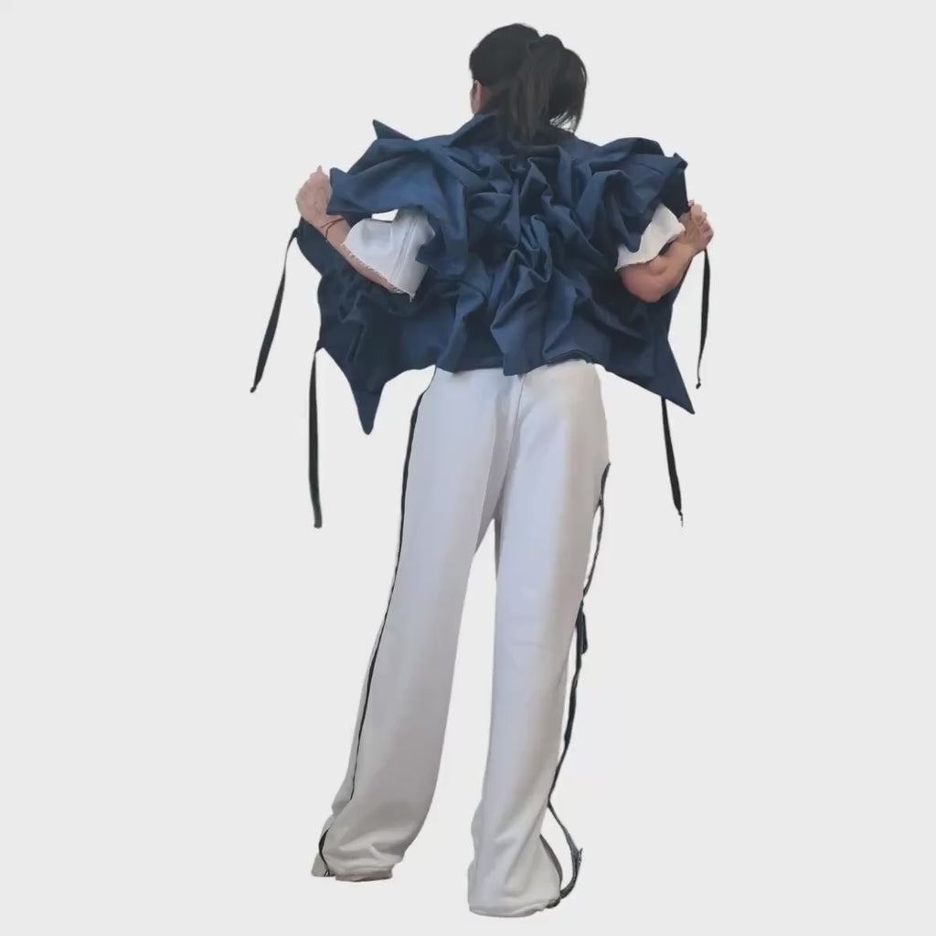 Asymmetric Denim Jacket, Cropped Avant Garde Outerwear, Deconstructed Short Jacket, Plus Size Clothing