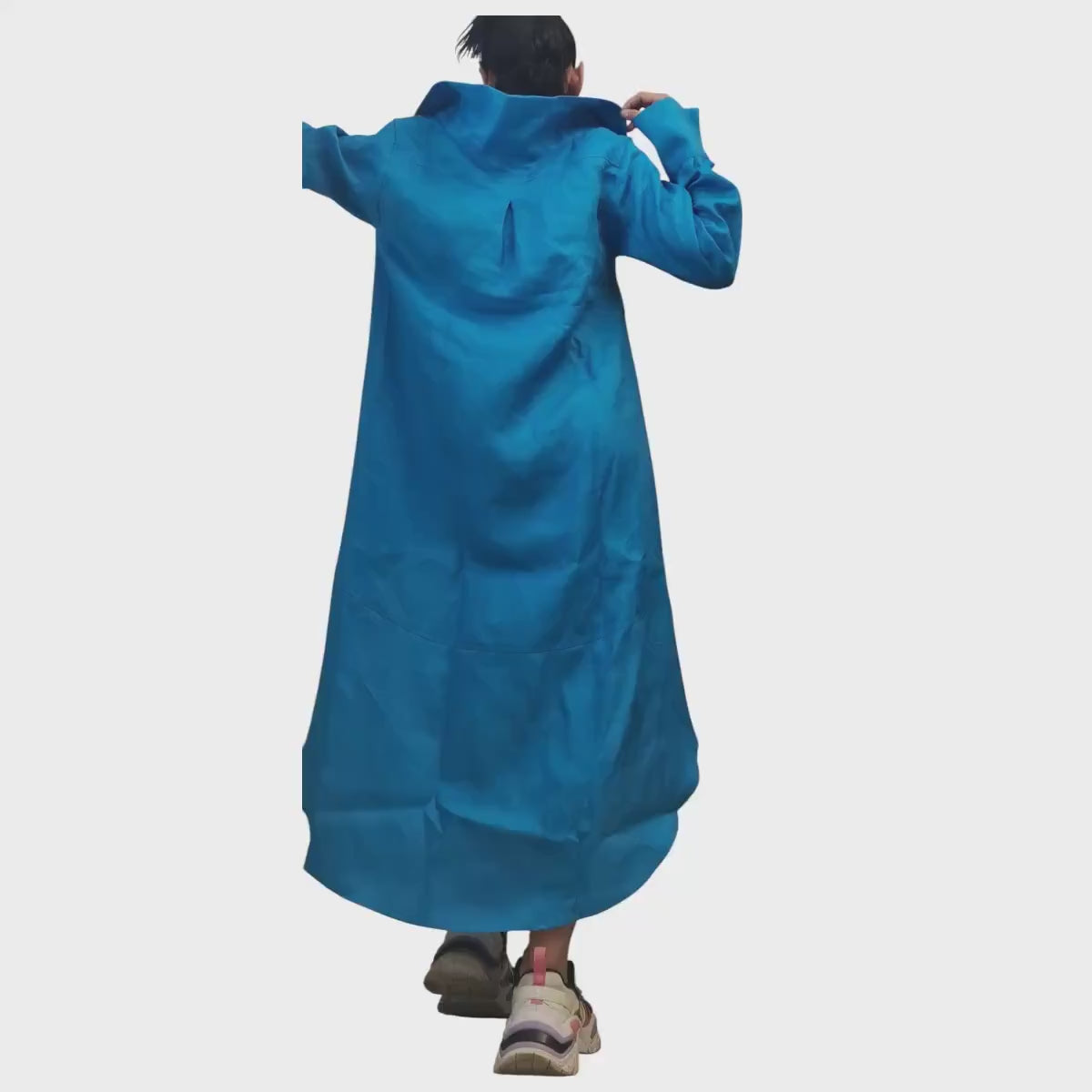 Turquoise Linen Shirt Tunic, High Low Beach Shirt Dress, Long Back Summer Top