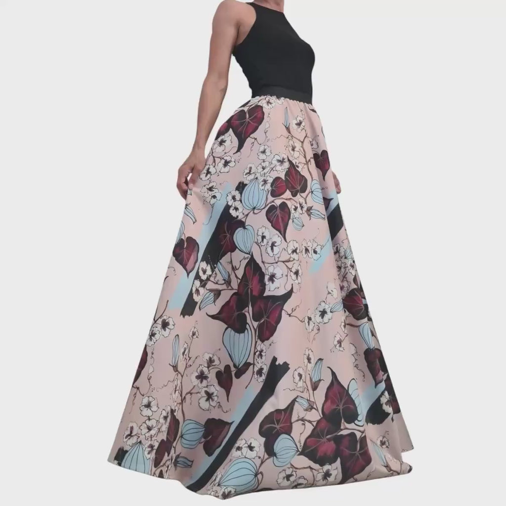 Satin Ball Skirt, Cocktail Skirt, Gothic Skirt, Circle Skirt, Wedding Skirt, Floral print