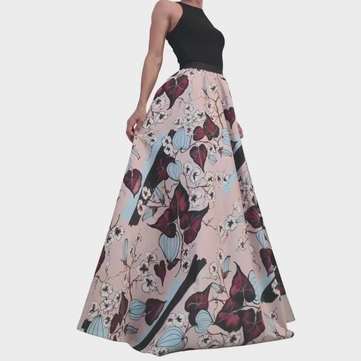 Satin Ball Skirt, Cocktail Skirt, Gothic Skirt, Circle Skirt, Wedding Skirt, Floral print