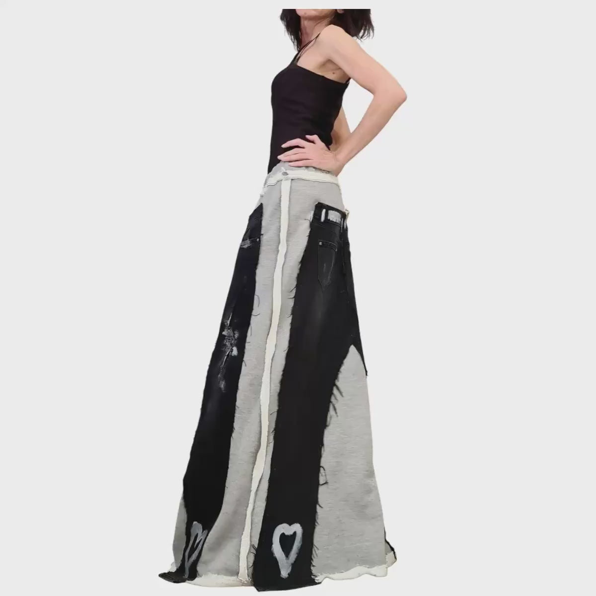 Deconstructed Avant Garde Denim Skirt, Outside Seam, Plus Size French Terry Skirt