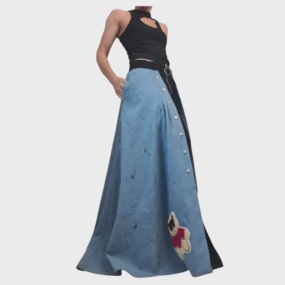 New collection Extravagant Long Skirt, Cotton Denim Skirt, Deconstructed Avant Garde Skirt