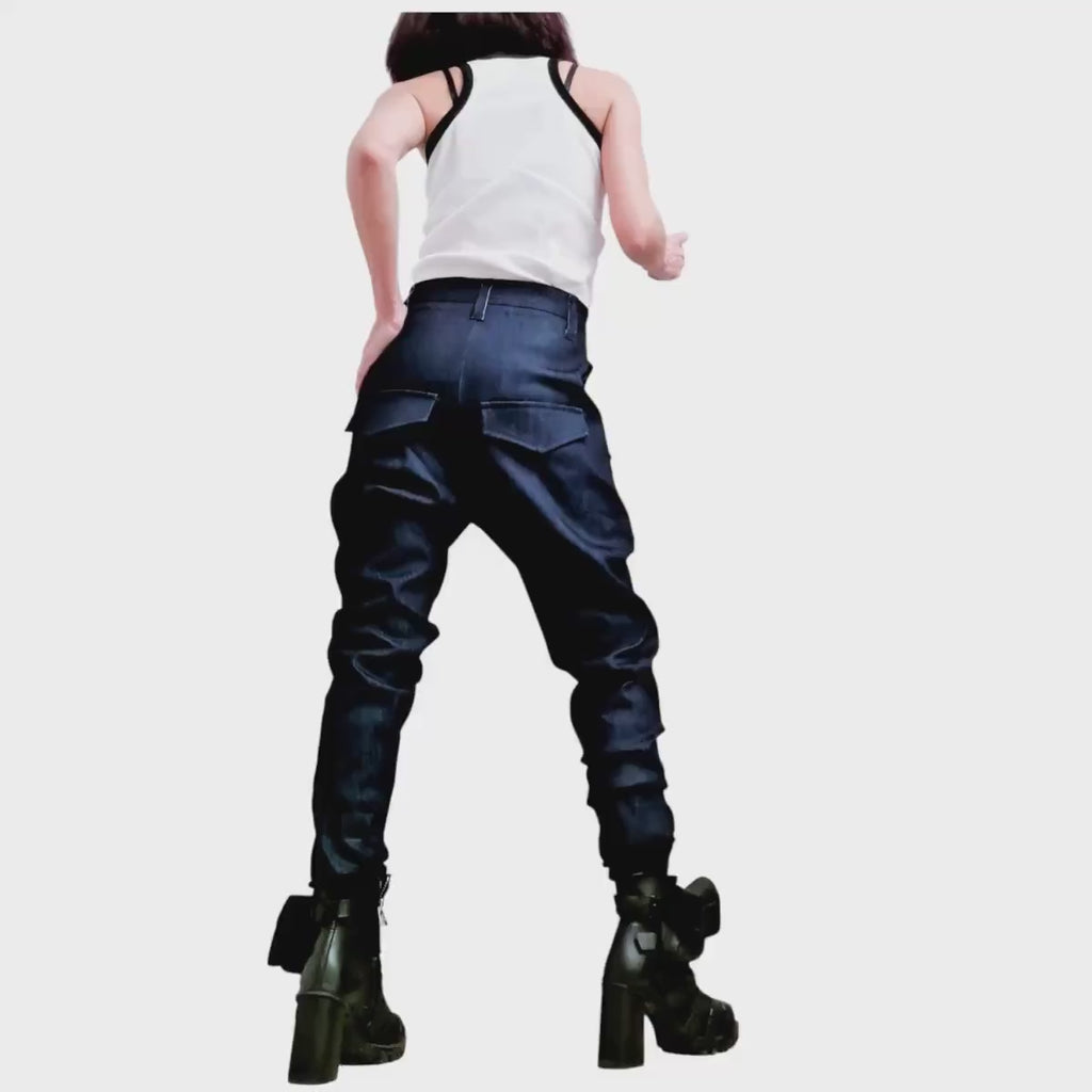 Extravagant Denim Pants, Harem Casual Pants, Urban Pants, Loose Pants, Punk Pants, Gothic Pants, Outer pockets, New collection