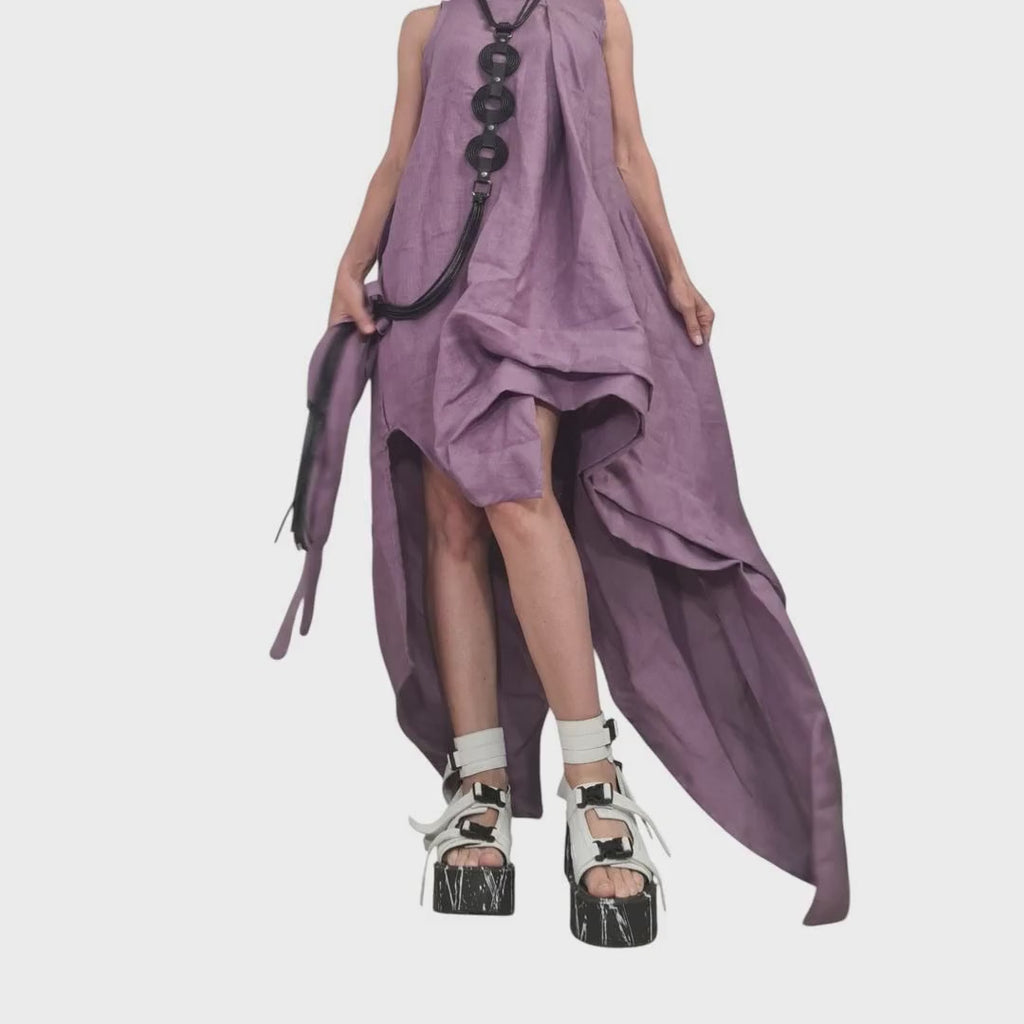 Linen Purple Dress – Long Asymmetrical Summer Dress, Minimalist Linen Clothing, Loose Fit Maxi Dress, Boho Elegant Vacation Outfit