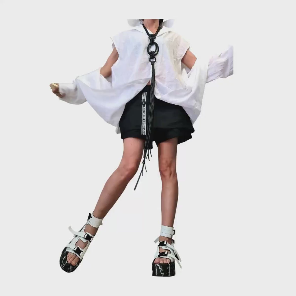 White Linen Deconstructed Shirt Dress, Convertible Tunic, Handmade Asymmetric Top, Women’s Clothing