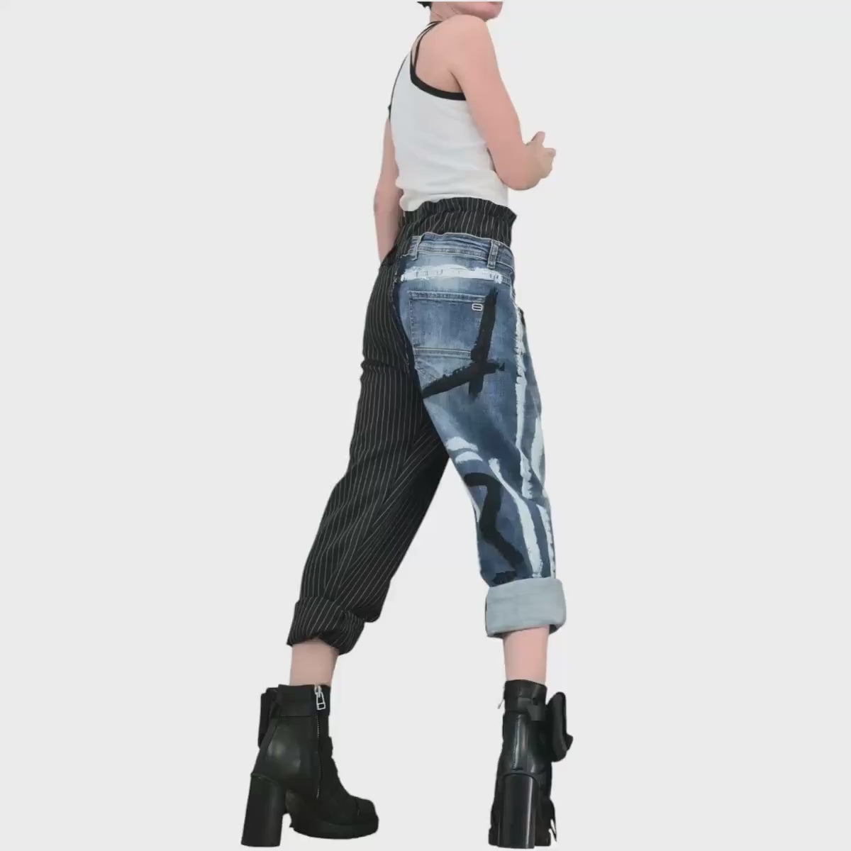 Painted Denim Bottoms, Deconstructed Avant Garde Pants, Street Style Artwear