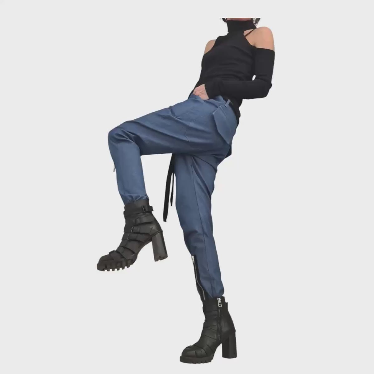 Extravagant Women Denim Harem Pants, Tight Zipper Pants, Women Baggy Trousers, Harem Trousers, White Loose Pants, Gothic Pants